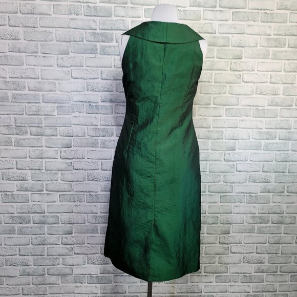 Lygia Farah 42 Green Crushed Taffeta Collared Surplice Sheath‎ Cocktail Dress - Picture 6 of 11